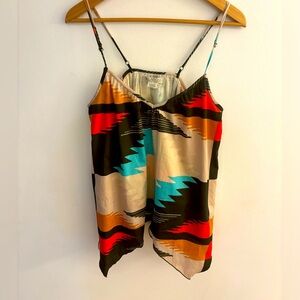 Billabong Spaghetti Strap Flowy Lined Tank Top, Size Large. Geometric Pattern.